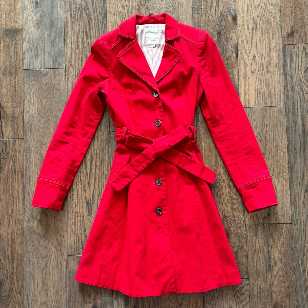 Anthropologie red trench coat size 2